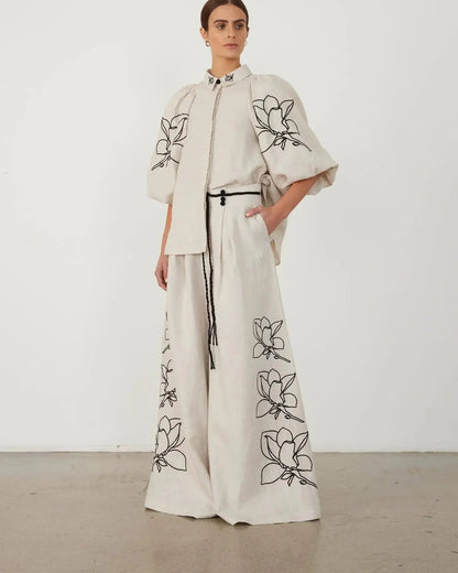 Casual Cotton - Linen Outfit – Long Sleeve Top & Pants - LunaKit.LTD