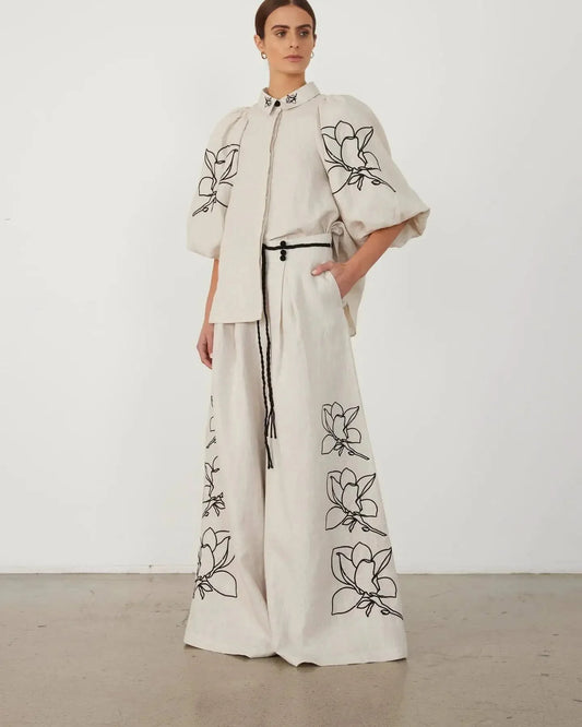 Casual Cotton - Linen Outfit – Long Sleeve Top & Pants - LunaKit.LTD