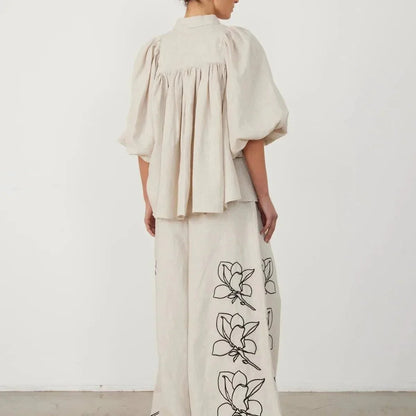 Casual Cotton - Linen Outfit – Long Sleeve Top & Pants - LunaKit.LTD