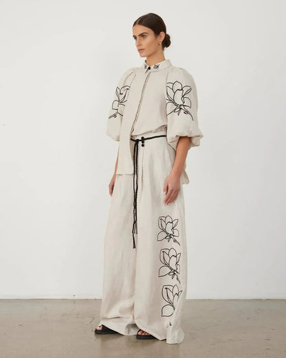 Casual Cotton - Linen Outfit – Long Sleeve Top & Pants - LunaKit.LTD