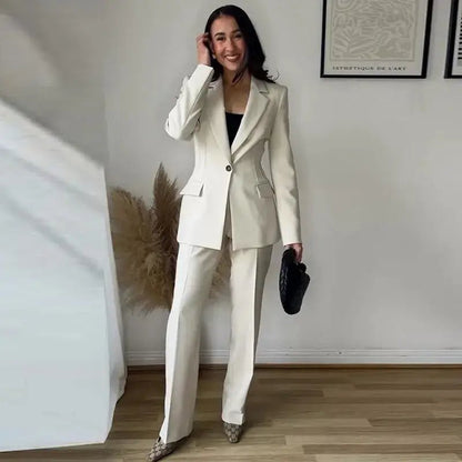 Chic Office Suit – Slim Blazer with Pockets & Wide Pants - LunaKit.LTD