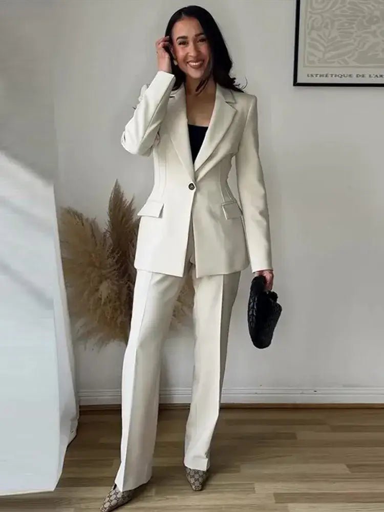 Chic Office Suit – Slim Blazer with Pockets & Wide Pants - LunaKit.LTD