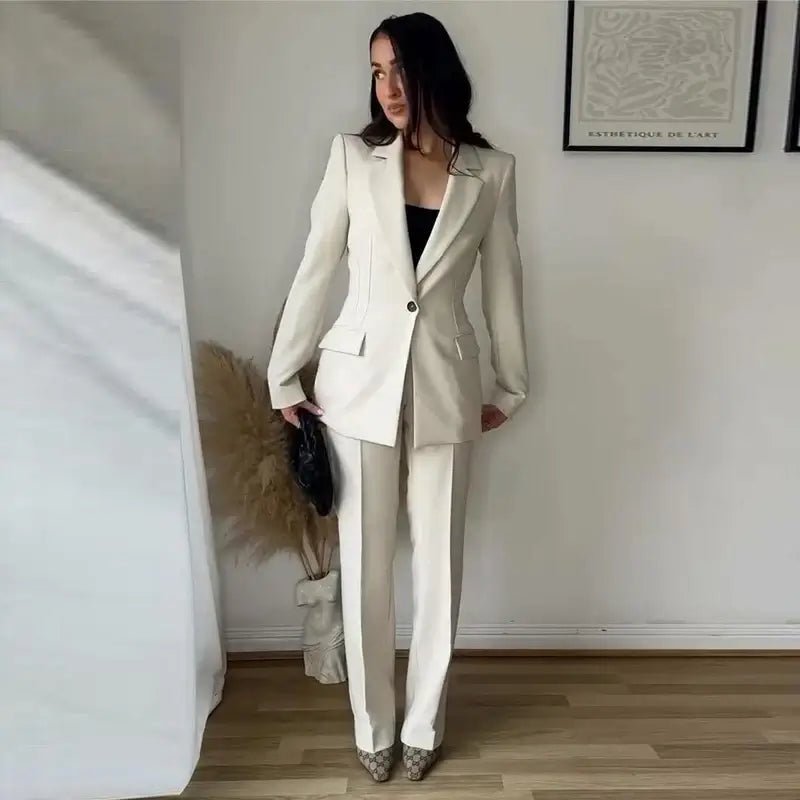 Chic Office Suit – Slim Blazer with Pockets & Wide Pants - LunaKit.LTD