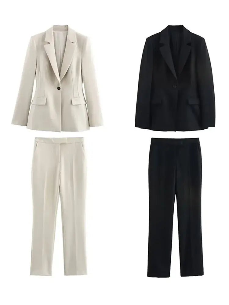 Chic Office Suit – Slim Blazer with Pockets & Wide Pants - LunaKit.LTD