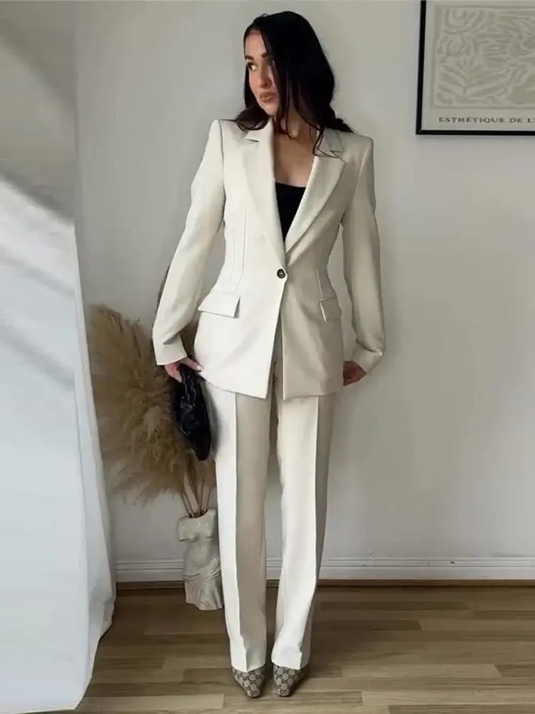 Chic Office Suit – Slim Blazer with Pockets & Wide Pants - LunaKit.LTD