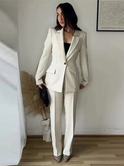 Chic Office Suit – Slim Blazer with Pockets & Wide Pants - LunaKit.LTD
