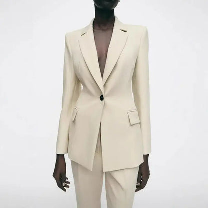 Chic Office Suit – Slim Blazer with Pockets & Wide Pants - LunaKit.LTD