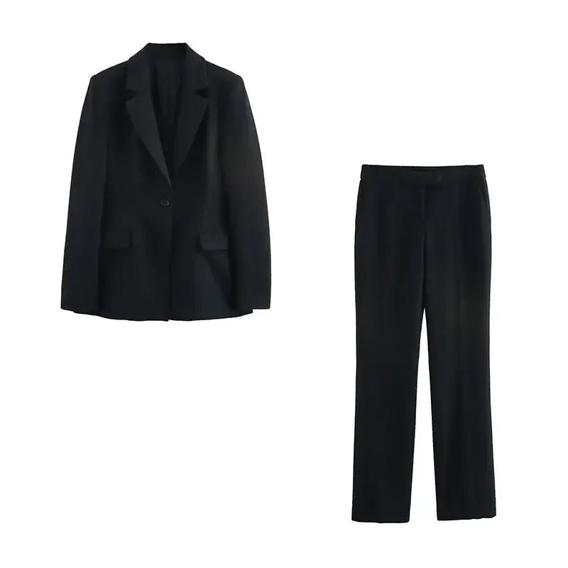 Chic Office Suit – Slim Blazer with Pockets & Wide Pants - LunaKit.LTD