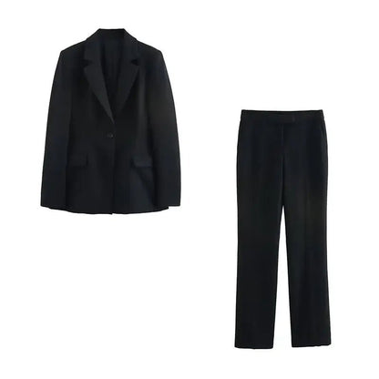 Chic Office Suit – Slim Blazer with Pockets & Wide Pants - LunaKit.LTD