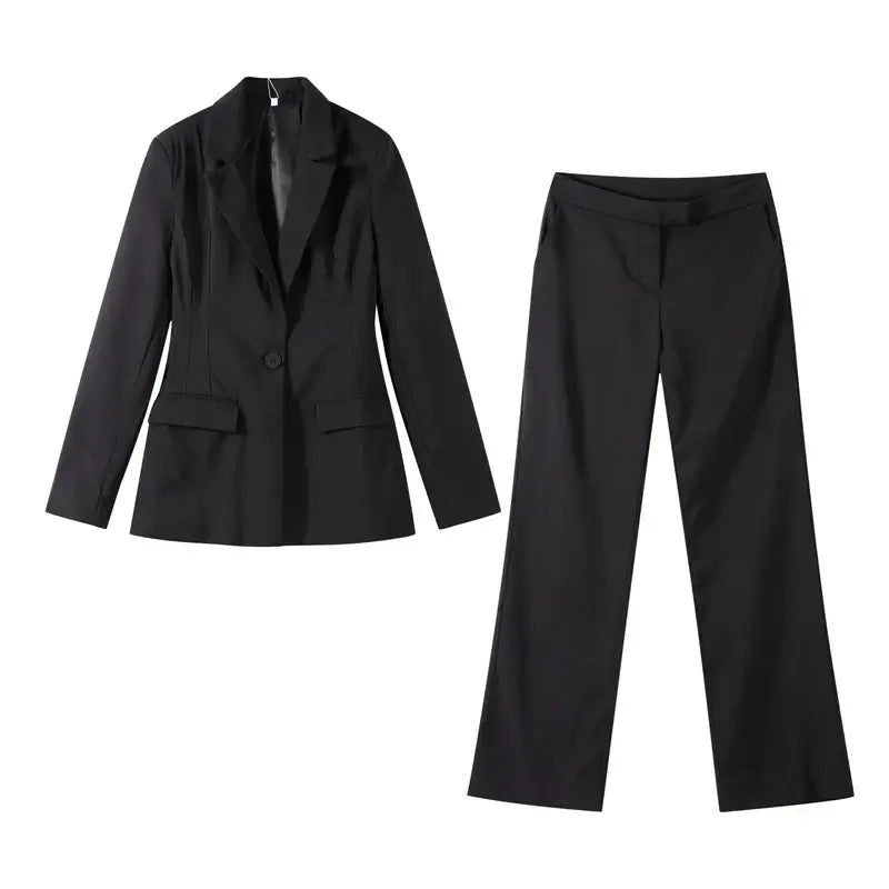 Chic Office Suit – Slim Blazer with Pockets & Wide Pants - LunaKit.LTD