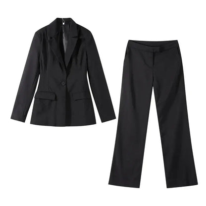 Chic Office Suit – Slim Blazer with Pockets & Wide Pants - LunaKit.LTD