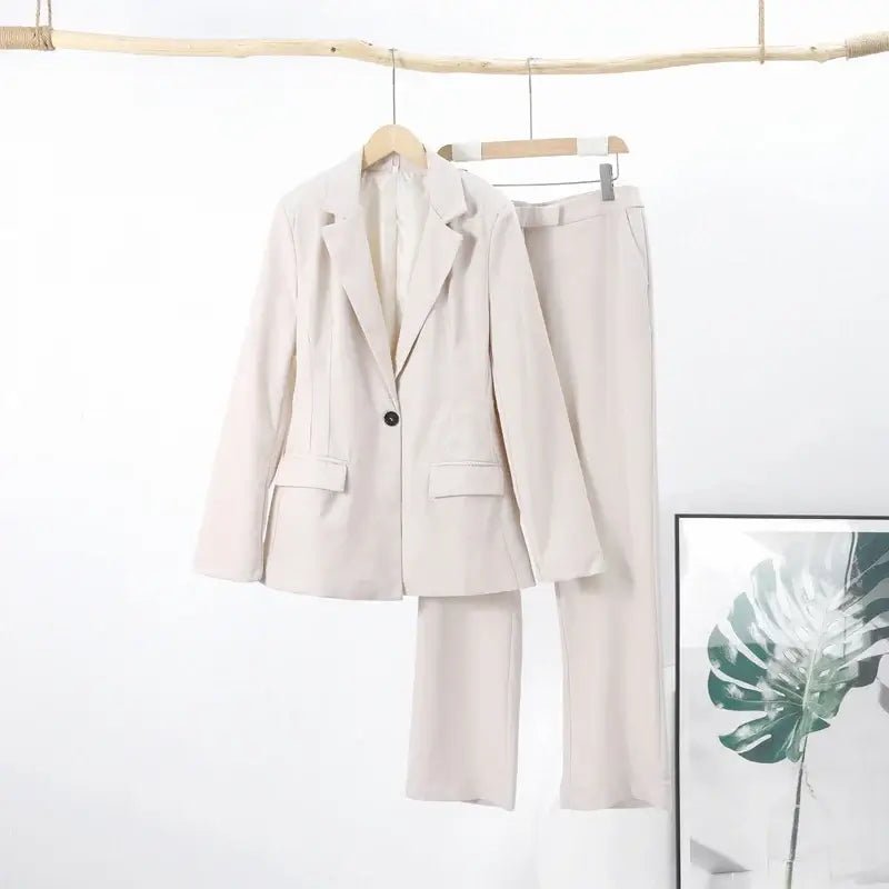 Chic Office Suit – Slim Blazer with Pockets & Wide Pants - LunaKit.LTD