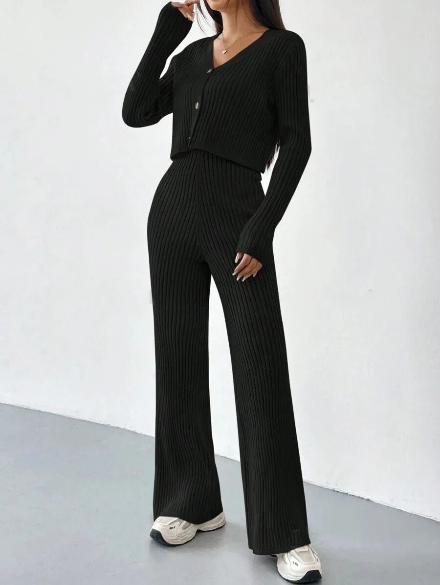 Chic Two - Piece Set – V - Neck Blouse & Relaxed Pants - LunaKit.LTD