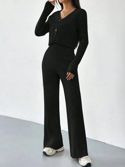 Chic Two - Piece Set – V - Neck Blouse & Relaxed Pants - LunaKit.LTD