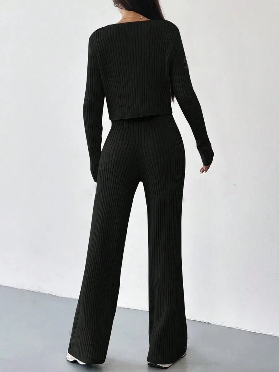 Chic Two - Piece Set – V - Neck Blouse & Relaxed Pants - LunaKit.LTD