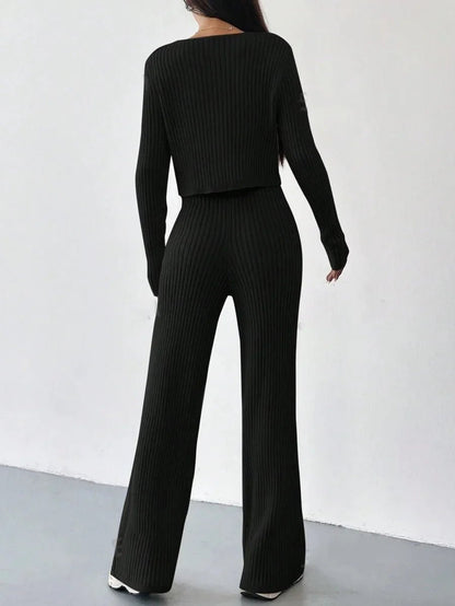 Chic Two - Piece Set – V - Neck Blouse & Relaxed Pants - LunaKit.LTD