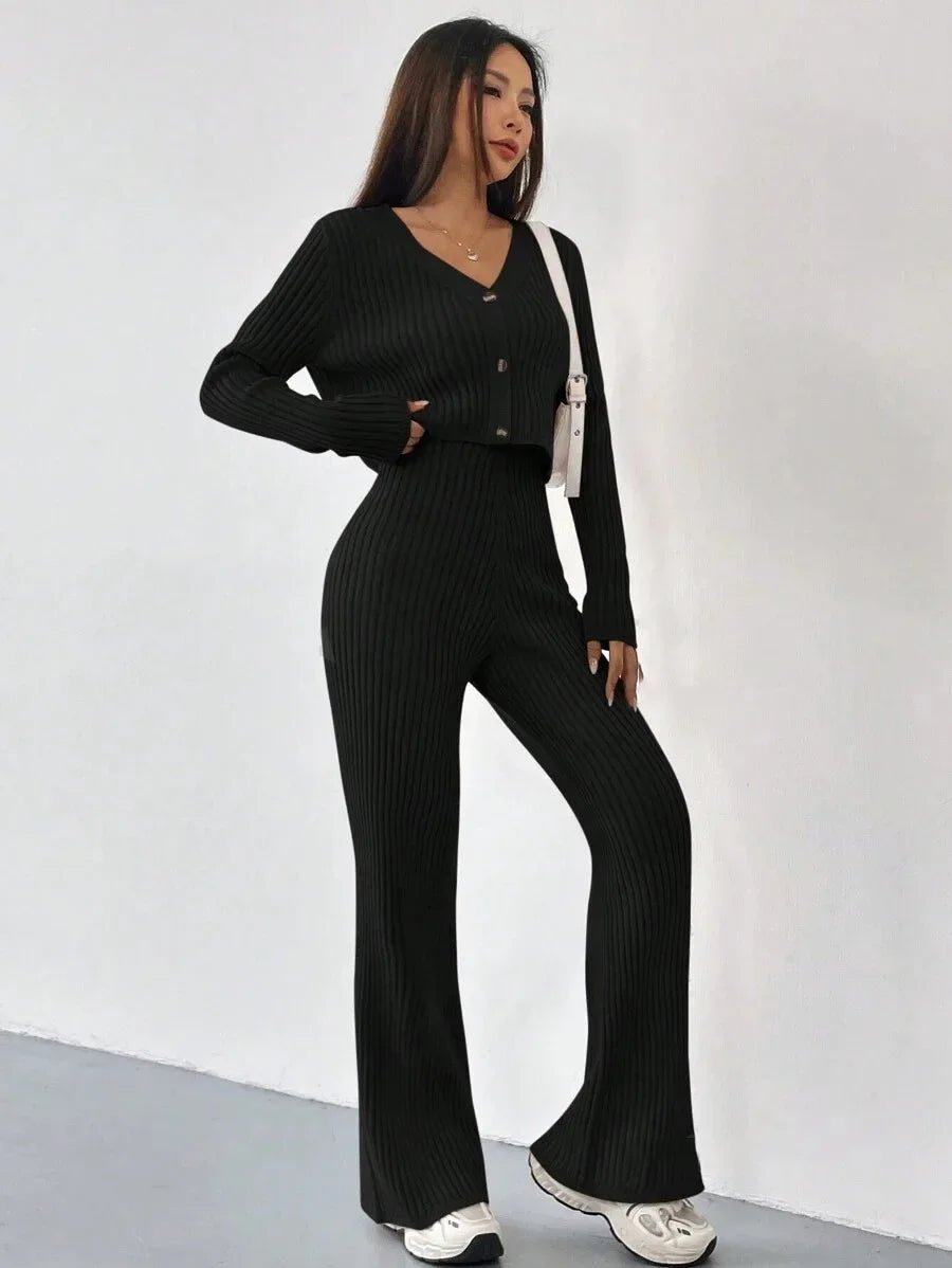 Chic Two - Piece Set – V - Neck Blouse & Relaxed Pants - LunaKit.LTD