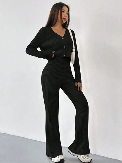Chic Two - Piece Set – V - Neck Blouse & Relaxed Pants - LunaKit.LTD