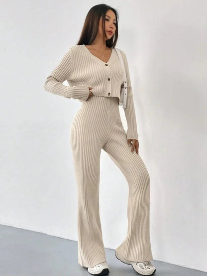 Chic Two - Piece Set – V - Neck Blouse & Relaxed Pants - LunaKit.LTD