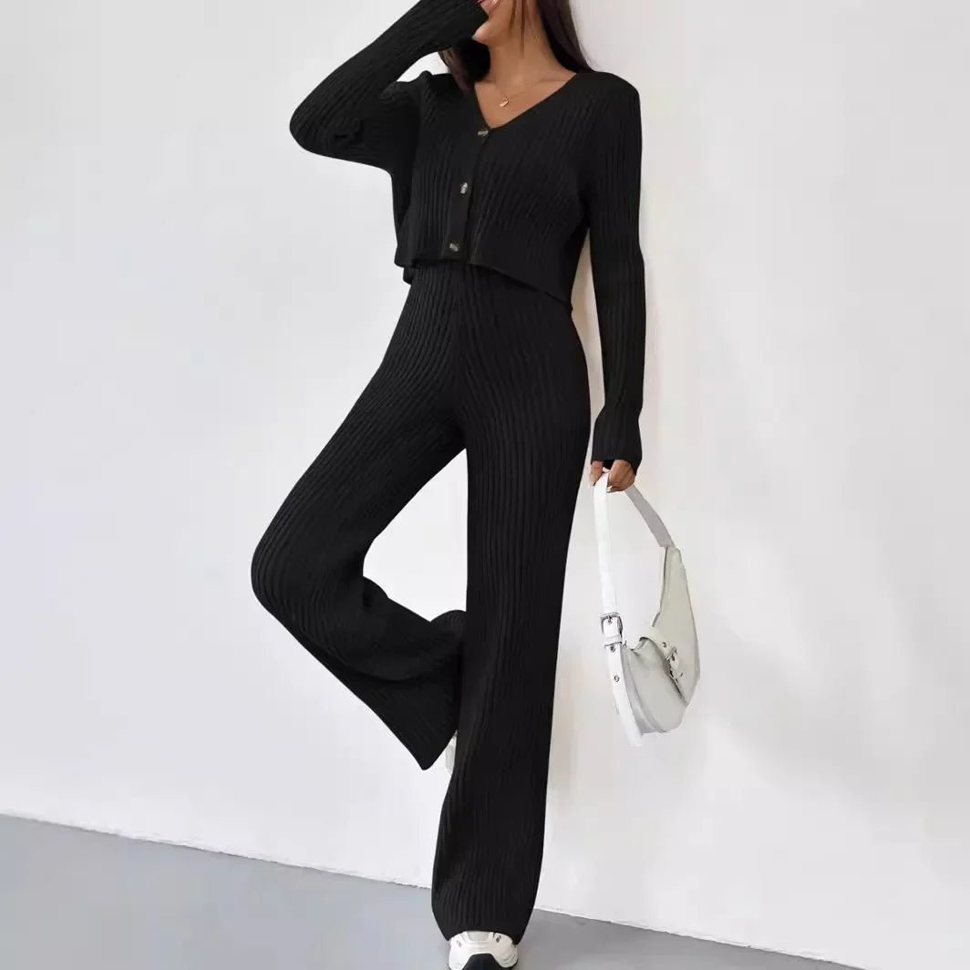 Chic Two - Piece Set – V - Neck Blouse & Relaxed Pants - LunaKit.LTD