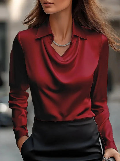 Classic Satin Blouse – Soft Vintage Office Style - LunaKit.LTD