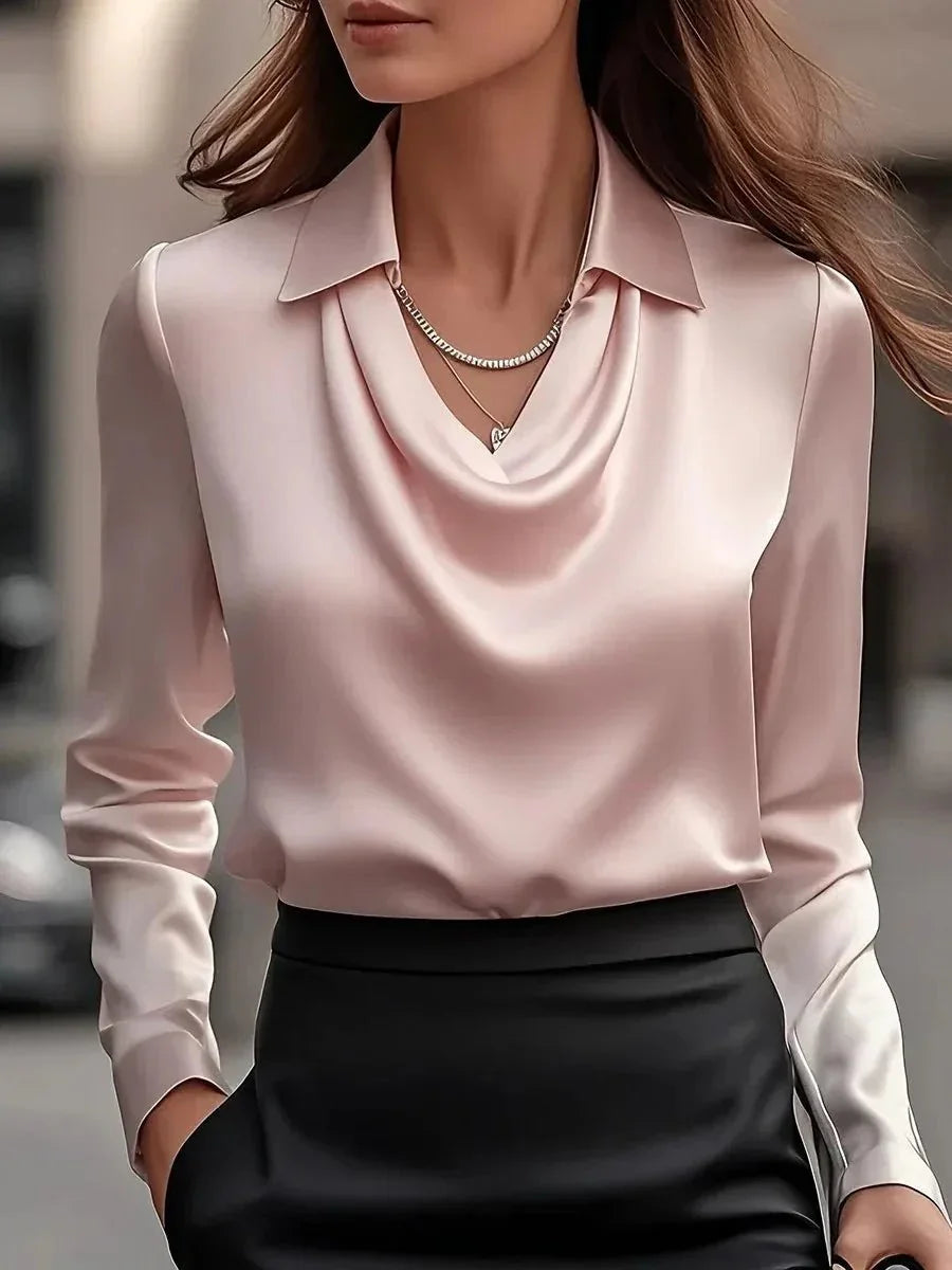 Classic Satin Blouse – Soft Vintage Office Style - LunaKit.LTD