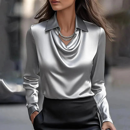 Classic Satin Blouse – Soft Vintage Office Style - LunaKit.LTD