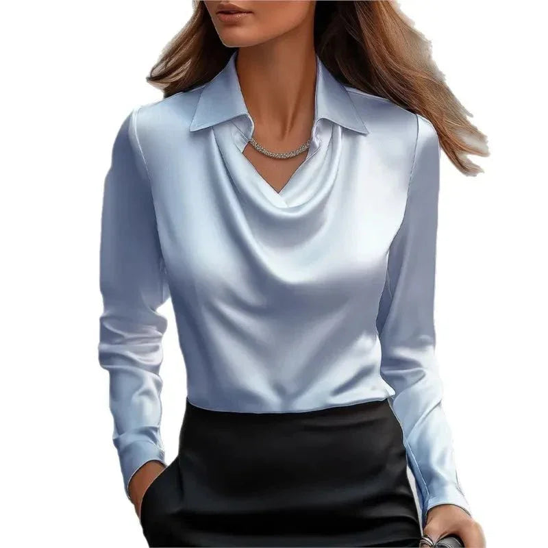 Classic Satin Blouse – Soft Vintage Office Style - LunaKit.LTD