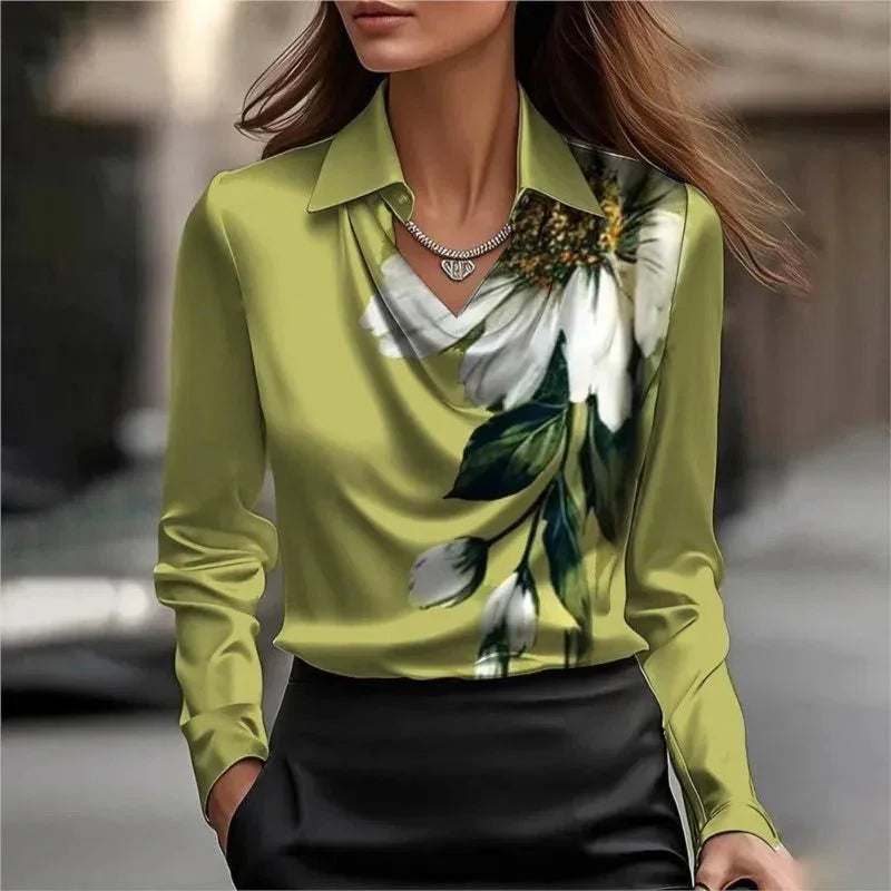Classic Satin Blouse – Soft Vintage Office Style - LunaKit.LTD