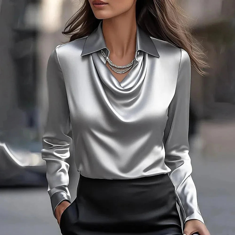 Classic Satin Blouse – Soft Vintage Office Style - LunaKit.LTD