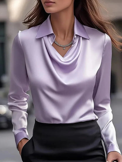 Classic Satin Blouse – Soft Vintage Office Style - LunaKit.LTD