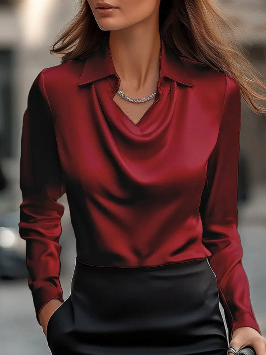 Classic Satin Blouse – Soft Vintage Office Style - LunaKit.LTD