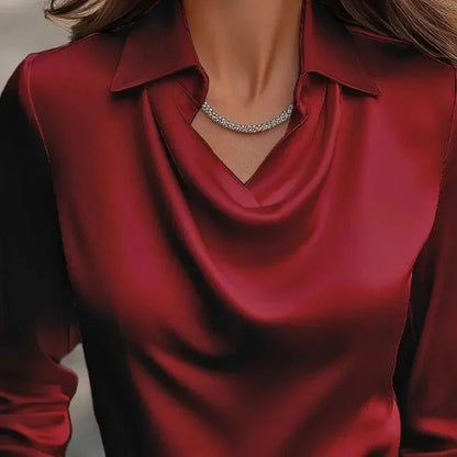 Classic Satin Blouse – Soft Vintage Office Style - LunaKit.LTD