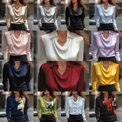 Classic Satin Blouse – Soft Vintage Office Style - LunaKit.LTD