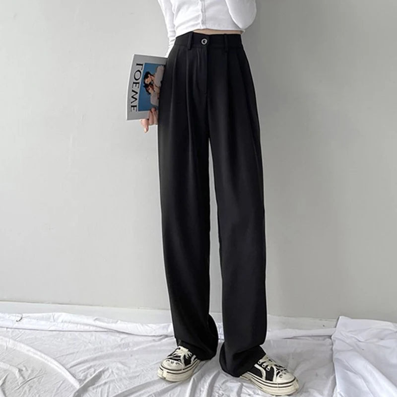 Classic Solid Trousers – Elegant Straight - Leg Daily Chic - LunaKit.LTD