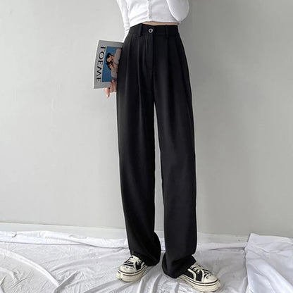 Classic Solid Trousers – Elegant Straight - Leg Daily Chic - LunaKit.LTD