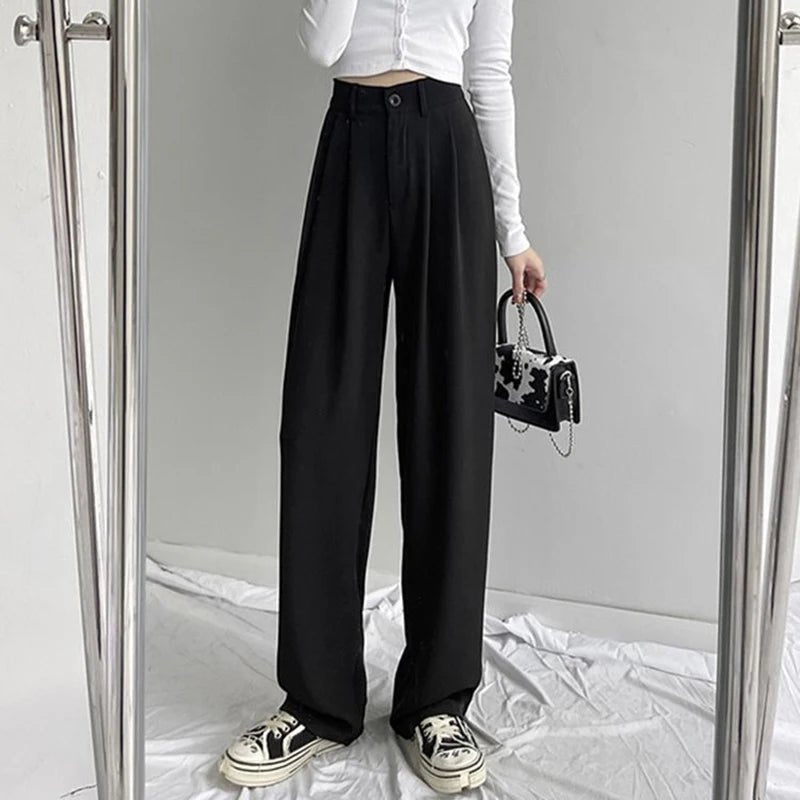 Classic Solid Trousers – Elegant Straight - Leg Daily Chic - LunaKit.LTD
