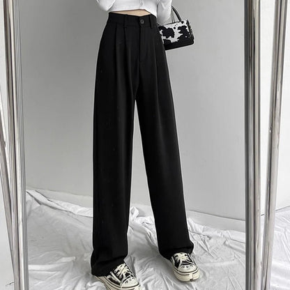 Classic Solid Trousers – Elegant Straight - Leg Daily Chic - LunaKit.LTD