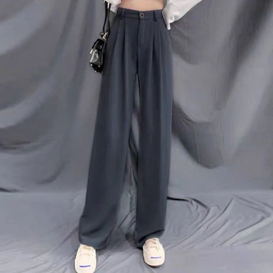 Classic Solid Trousers – Elegant Straight - Leg Daily Chic - LunaKit.LTD