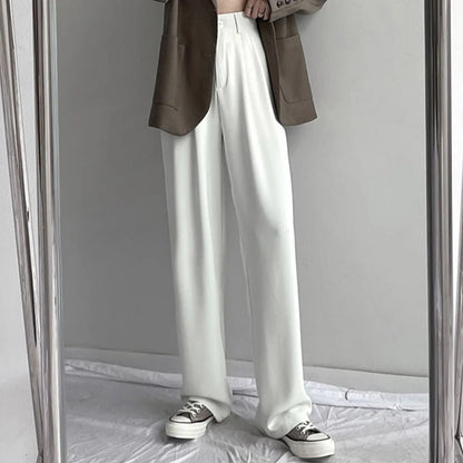 Classic Solid Trousers – Elegant Straight - Leg Daily Chic - LunaKit.LTD