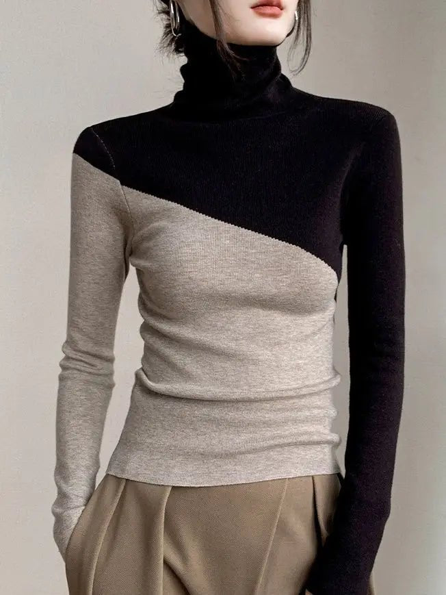 Color - Block Turtleneck Knit Top – Slim Modern Fit - LunaKit.LTD