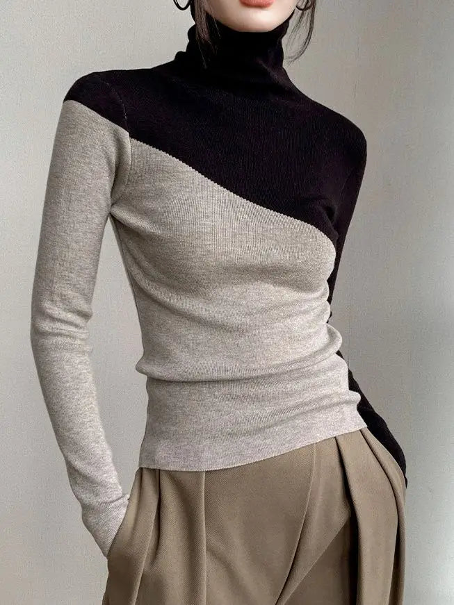 Color - Block Turtleneck Knit Top – Slim Modern Fit - LunaKit.LTD