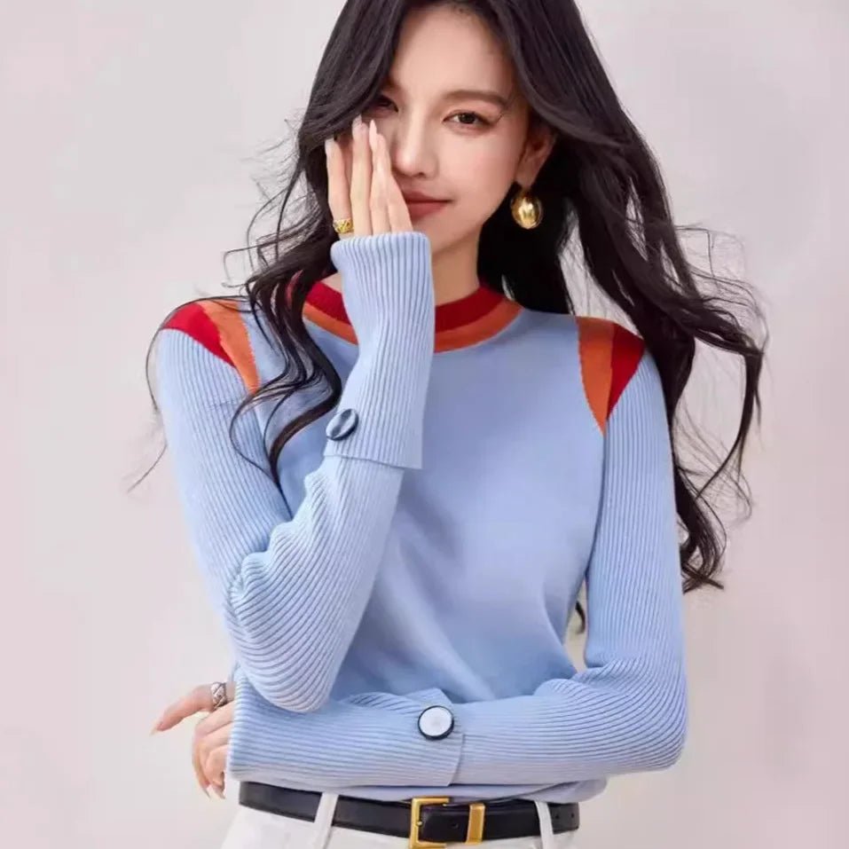 Colorblock Knit Top – Retro Polo - Neck Style - LunaKit.LTD