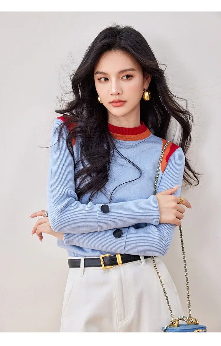 Colorblock Knit Top – Retro Polo - Neck Style - LunaKit.LTD