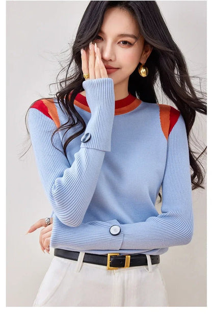 Colorblock Knit Top – Retro Polo - Neck Style - LunaKit.LTD
