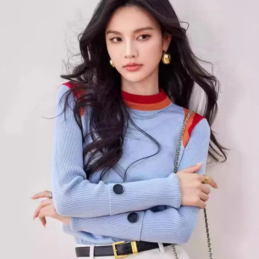 Colorblock Knit Top – Retro Polo - Neck Style - LunaKit.LTD