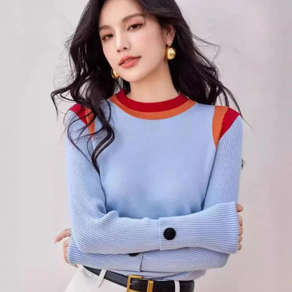 Colorblock Knit Top – Retro Polo - Neck Style - LunaKit.LTD