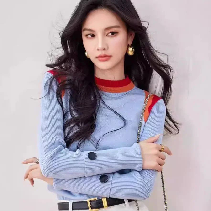 Colorblock Knit Top – Retro Polo - Neck Style - LunaKit.LTD