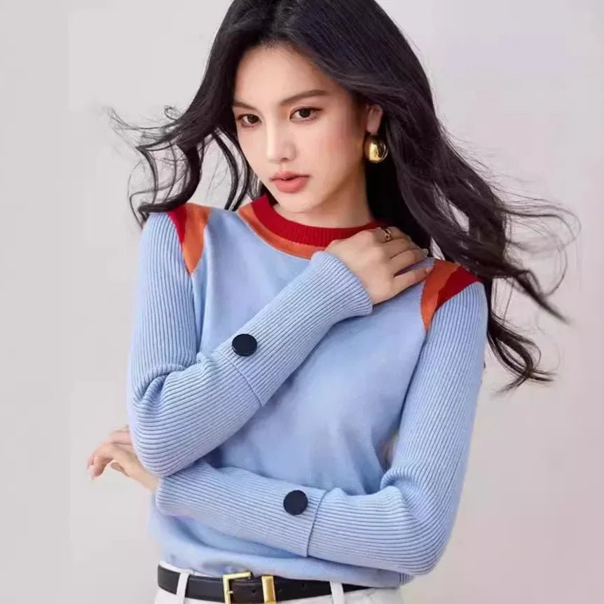 Colorblock Knit Top – Retro Polo - Neck Style - LunaKit.LTD