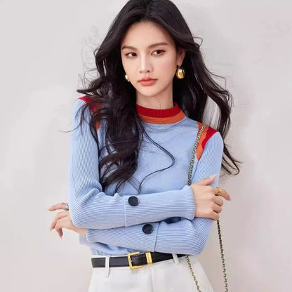 Colorblock Knit Top – Retro Polo - Neck Style - LunaKit.LTD